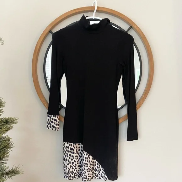 Alice + Olivia | Dresses | Alice Olivia Black Long Sleeve Leopard Print  Dress | Poshmark